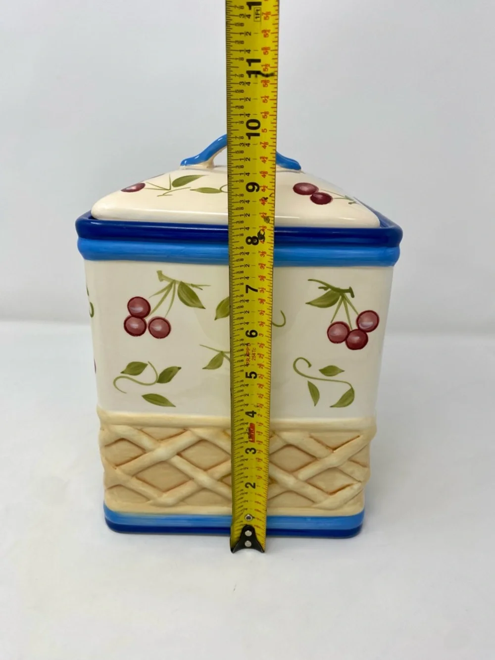 Ceramic Cherry Canister with Blue Trim